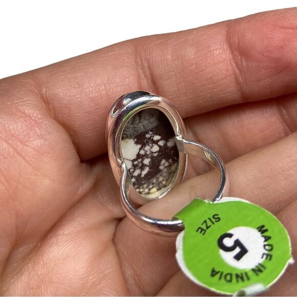 Wild Horse Jasper Ring Size 5 Solid Sterling Silver 925 Oval Chunky Western Boho - Picture 7 of 8
